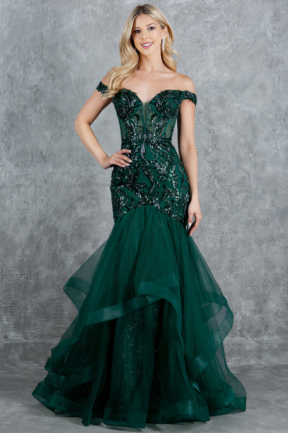 Prom Dresses Long Formal Ruffle Mermaid Prom Dress Hunter Green