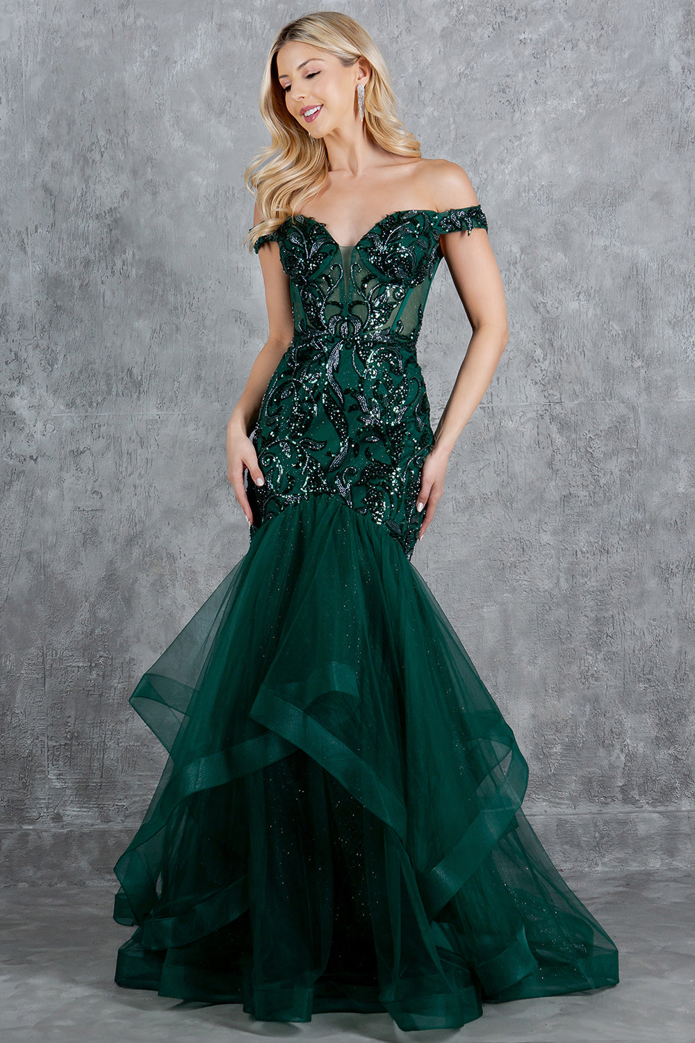 Prom Dresses Long Formal Ruffle Mermaid Prom Dress Hunter Green