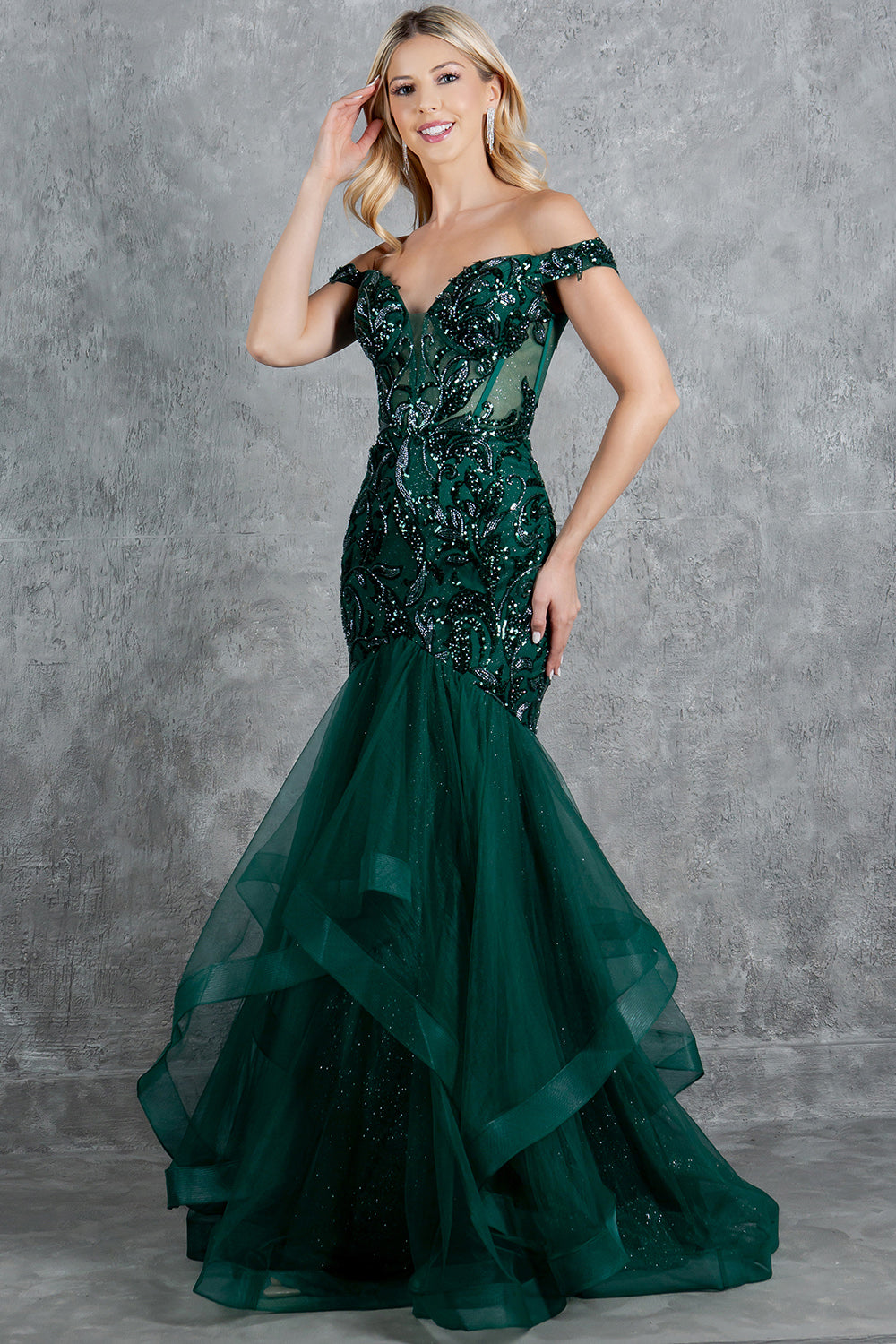 Prom Dresses Long Formal Ruffle Mermaid Prom Dress Hunter Green