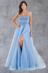 Prom Dresses Long Beaded Formal A Line Lace Prom Dress Dusty Blue