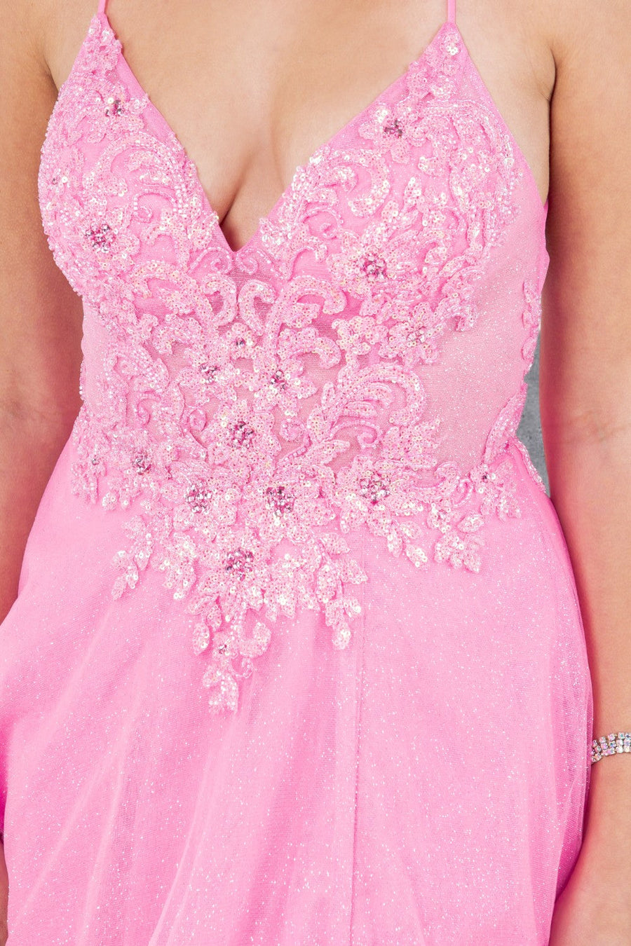 Prom Dresses Long Beaded Formal A Line Lace Prom Dress Hot Pink