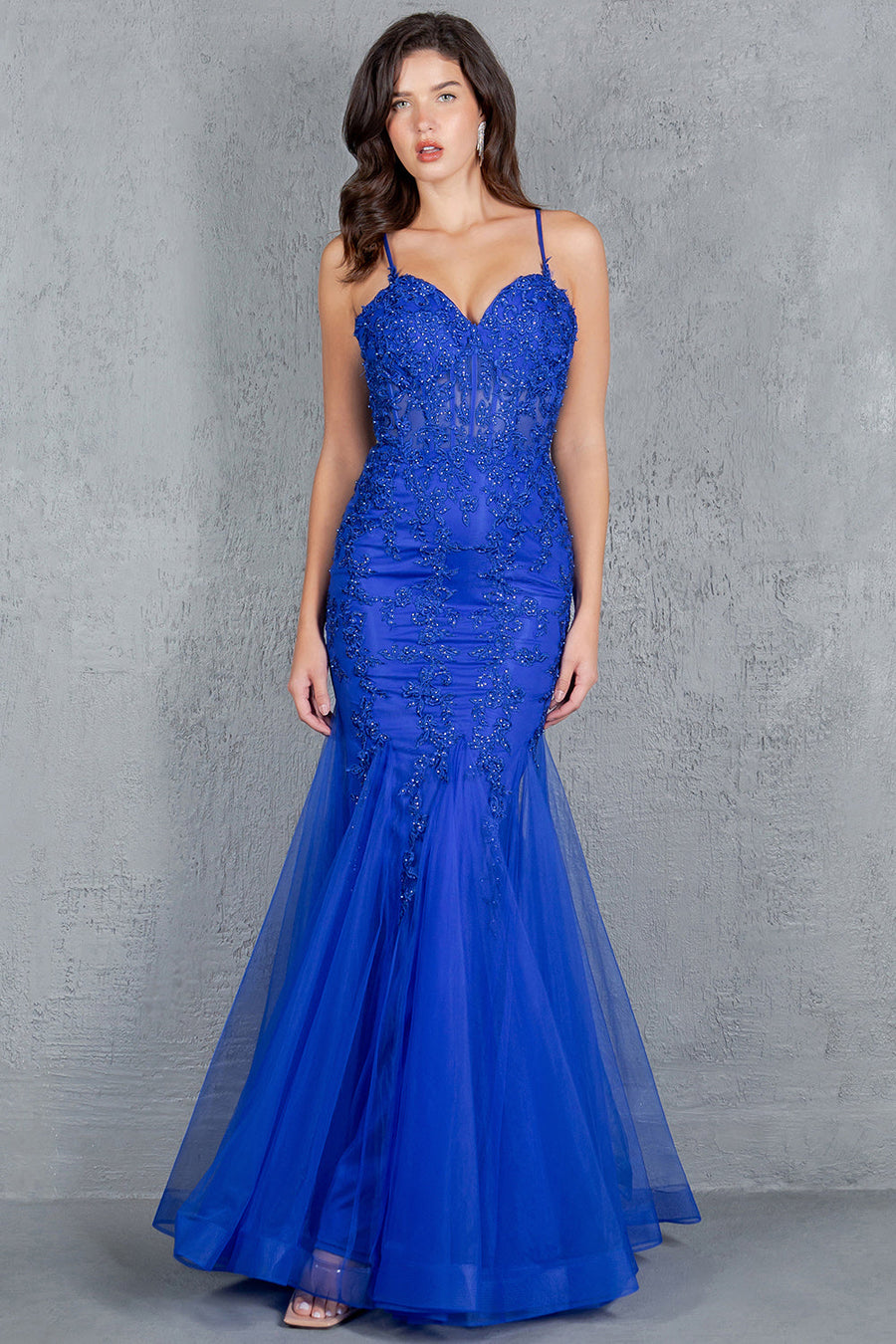 Prom Dresses Fitted Formal Long Floram Prom Mermaid Dress Royal