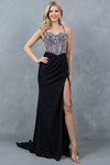 Prom Dresses Formal Long Slit Fitted Prom Beaded Dress Black