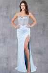 Prom Dresses Formal Long Slit Fitted Prom Beaded Dress Blue