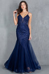 Prom Dresses Fitted Lace Long Formal Mermaid Prom Dress Navy
