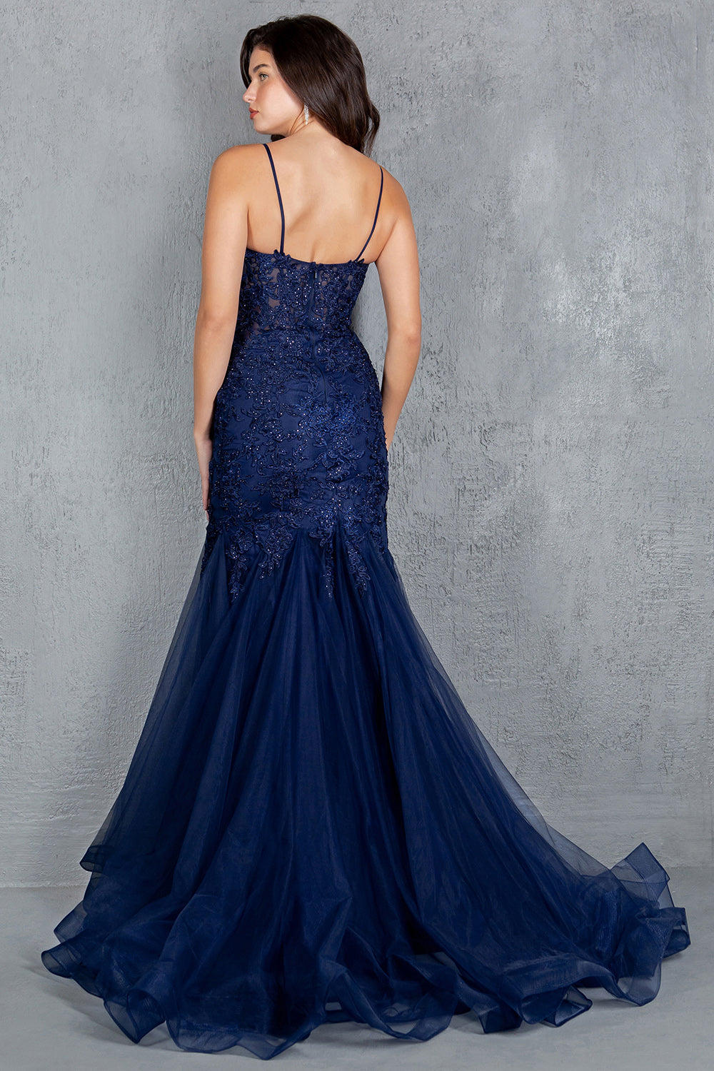 Prom Dresses Fitted Lace Long Formal Mermaid Prom Dress Navy
