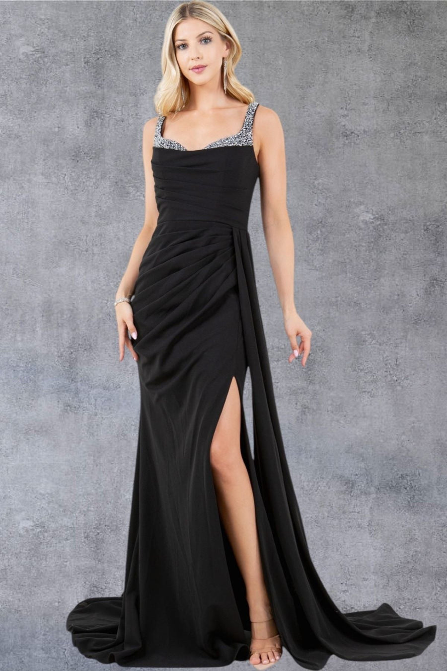 Prom Dresses Long Fitted Slit Fomal Prom Dress  Black
