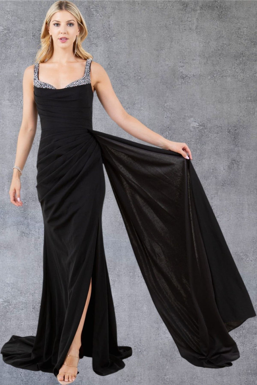 Prom Dresses Long Fitted Slit Fomal Prom Dress  Black