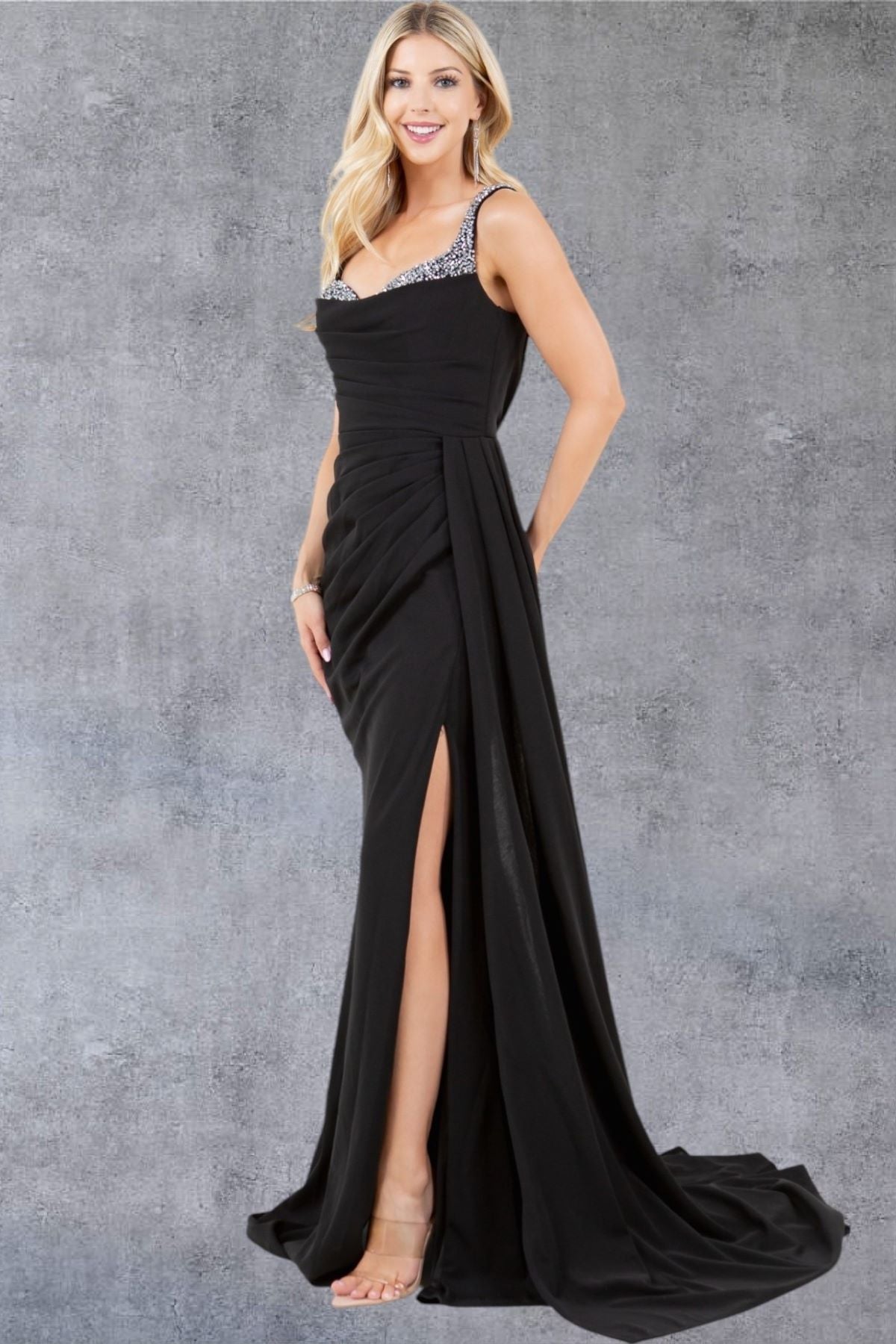 Prom Dresses Long Fitted Slit Fomal Prom Dress  Black