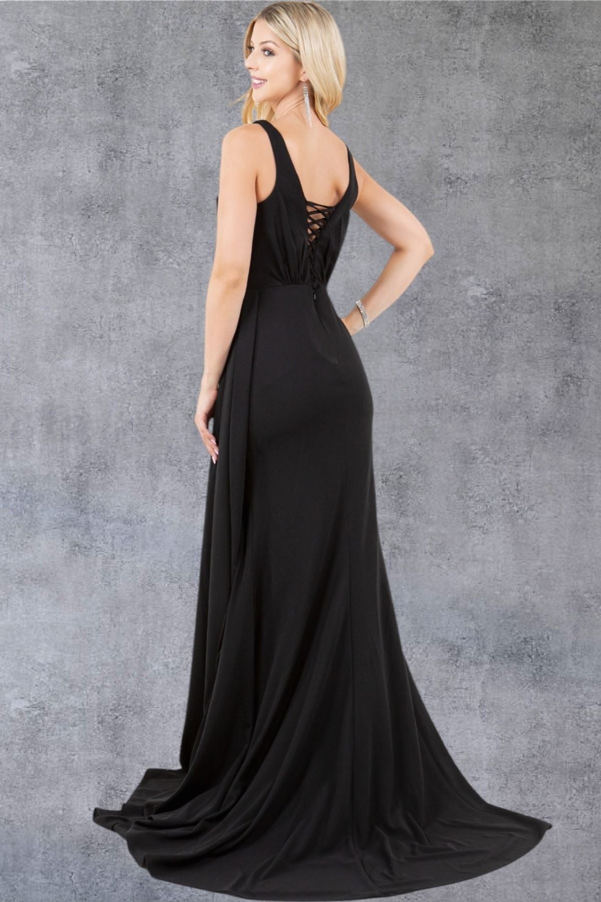 Prom Dresses Long Fitted Slit Fomal Prom Dress  Black