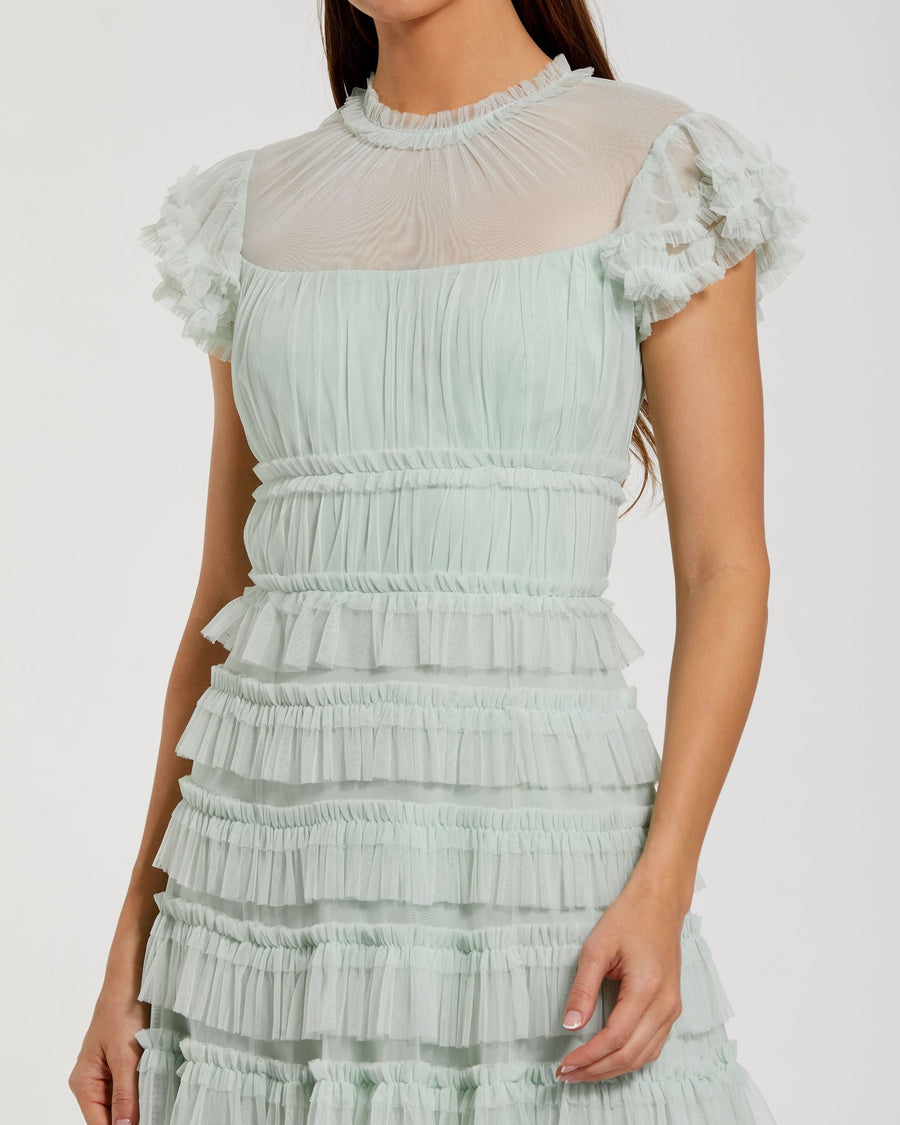 Cocktail Dresses Midi Length A Line Short Ruffle Cocktail Dress Mint