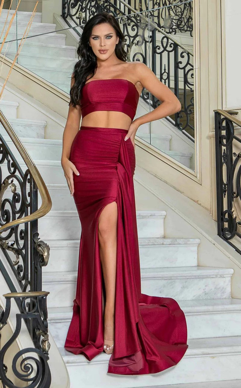 Prom Dresses Long Two Piece Fitted Prom Dress Red