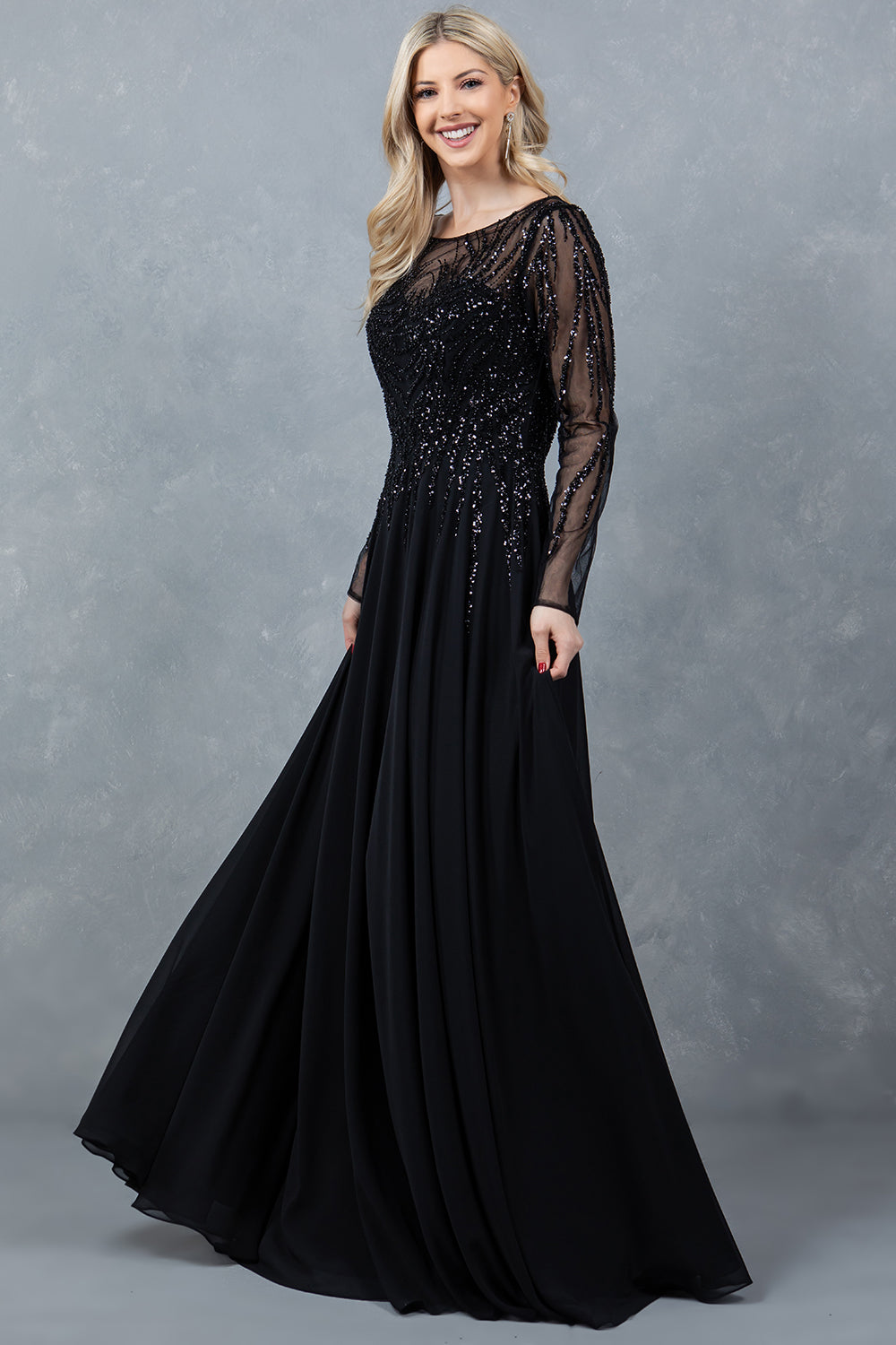 Formal Dresses A Line Long Formal Sequin Dress Black
