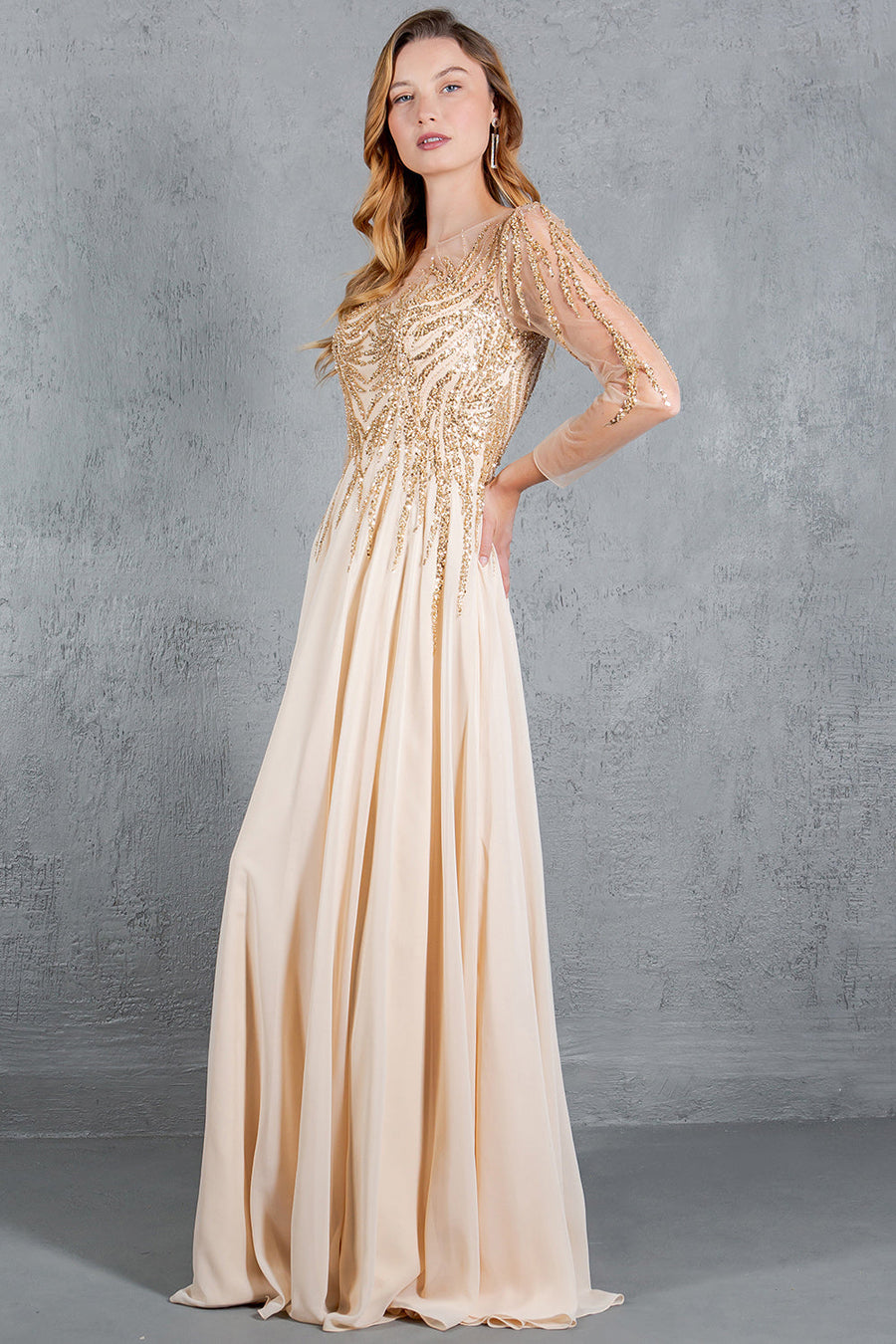Formal Dresses A Line Long Formal Sequin Dress Champagne
