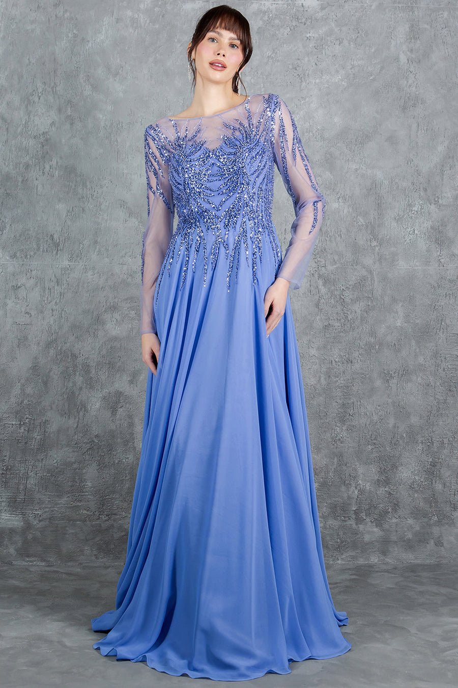 Formal Dresses A Line Long Formal Sequin Dress Dusty Blue