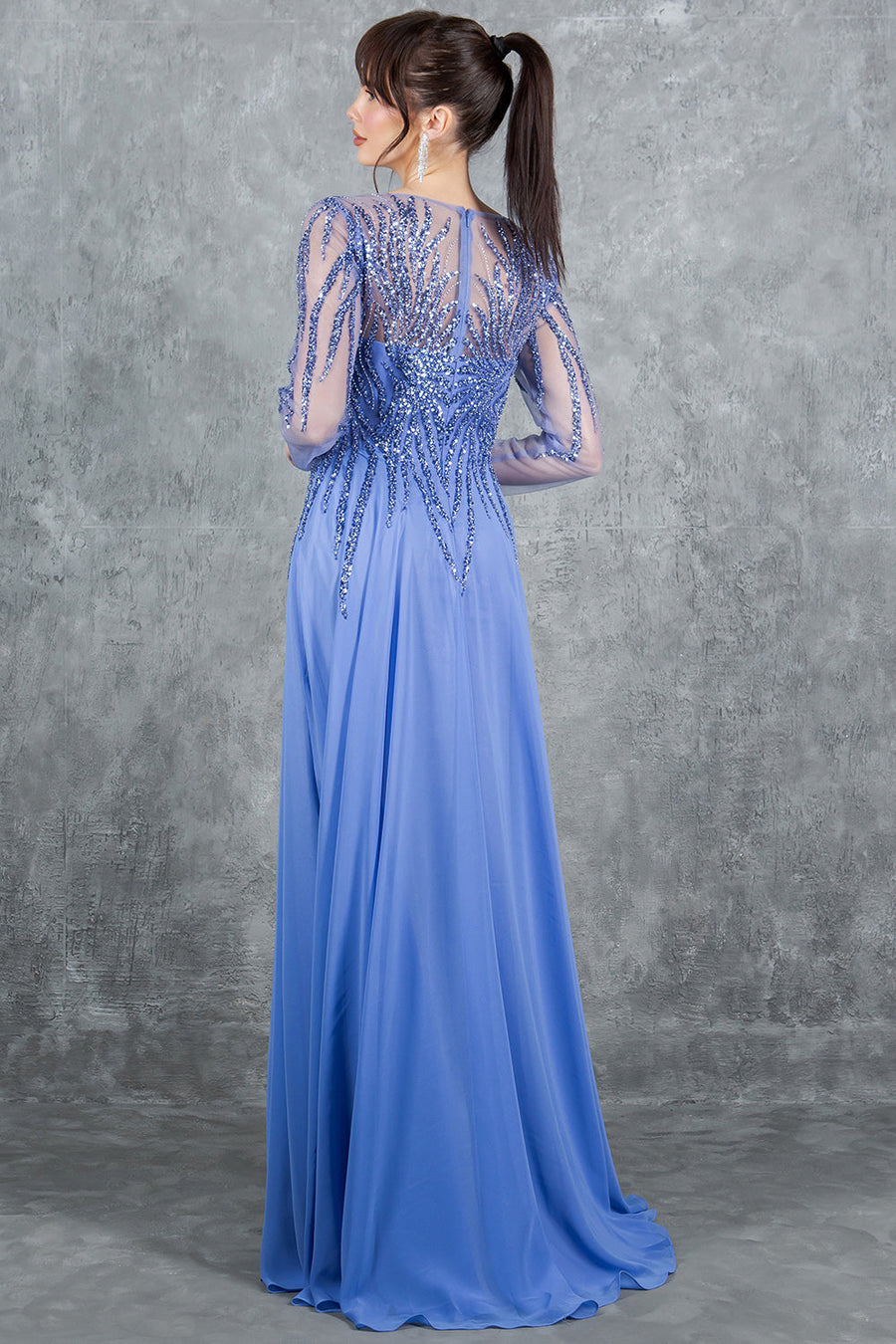 Formal Dresses A Line Long Formal Sequin Dress Dusty Blue
