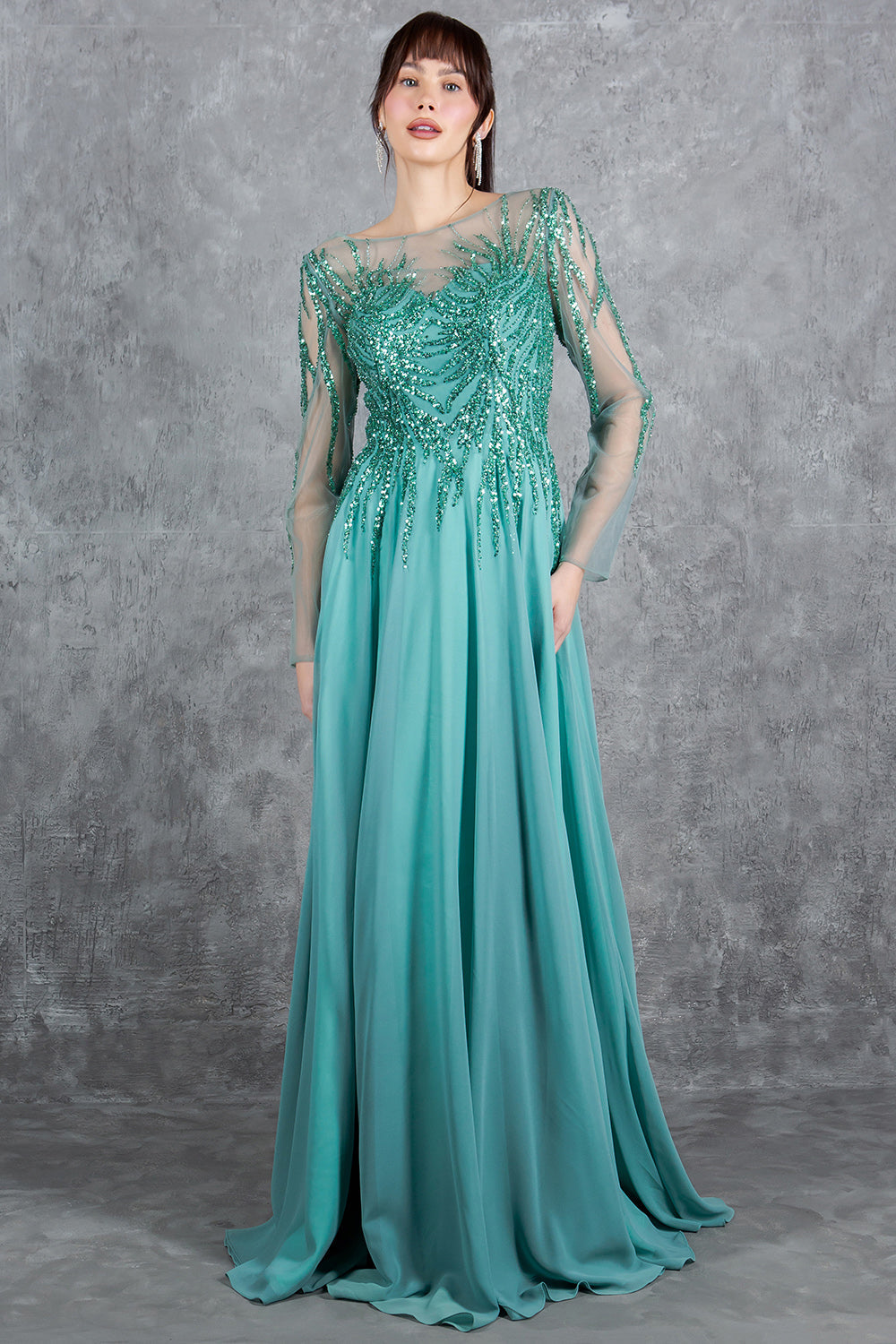 Formal Dresses A Line Long Formal Sequin Dress Sage