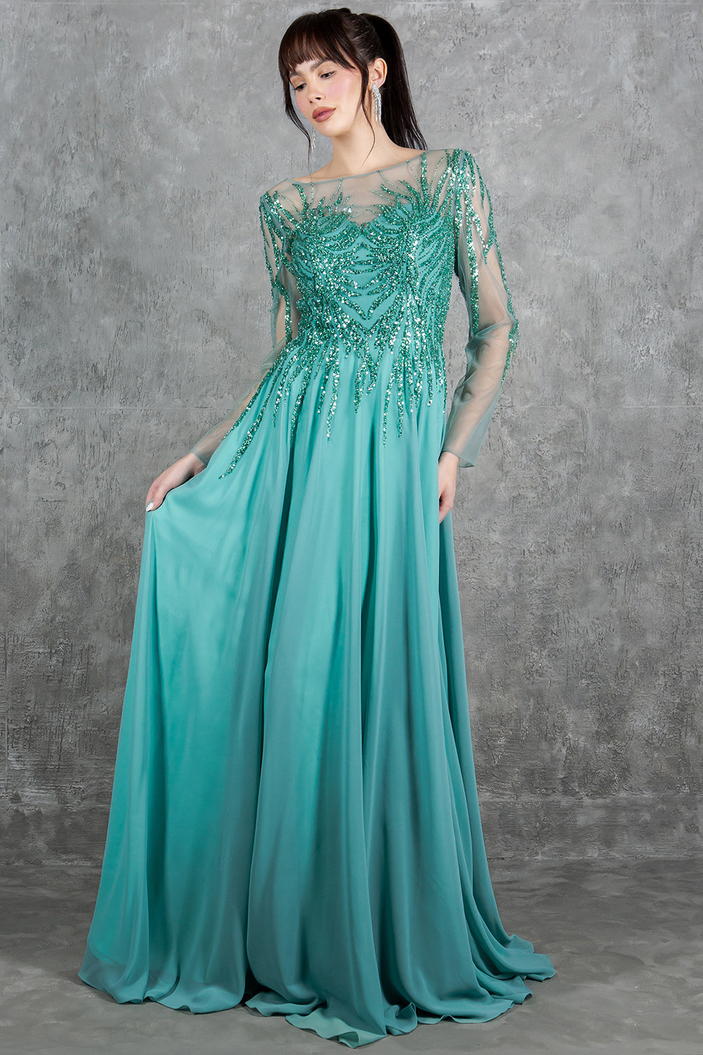 Formal Dresses A Line Long Formal Sequin Dress Sage