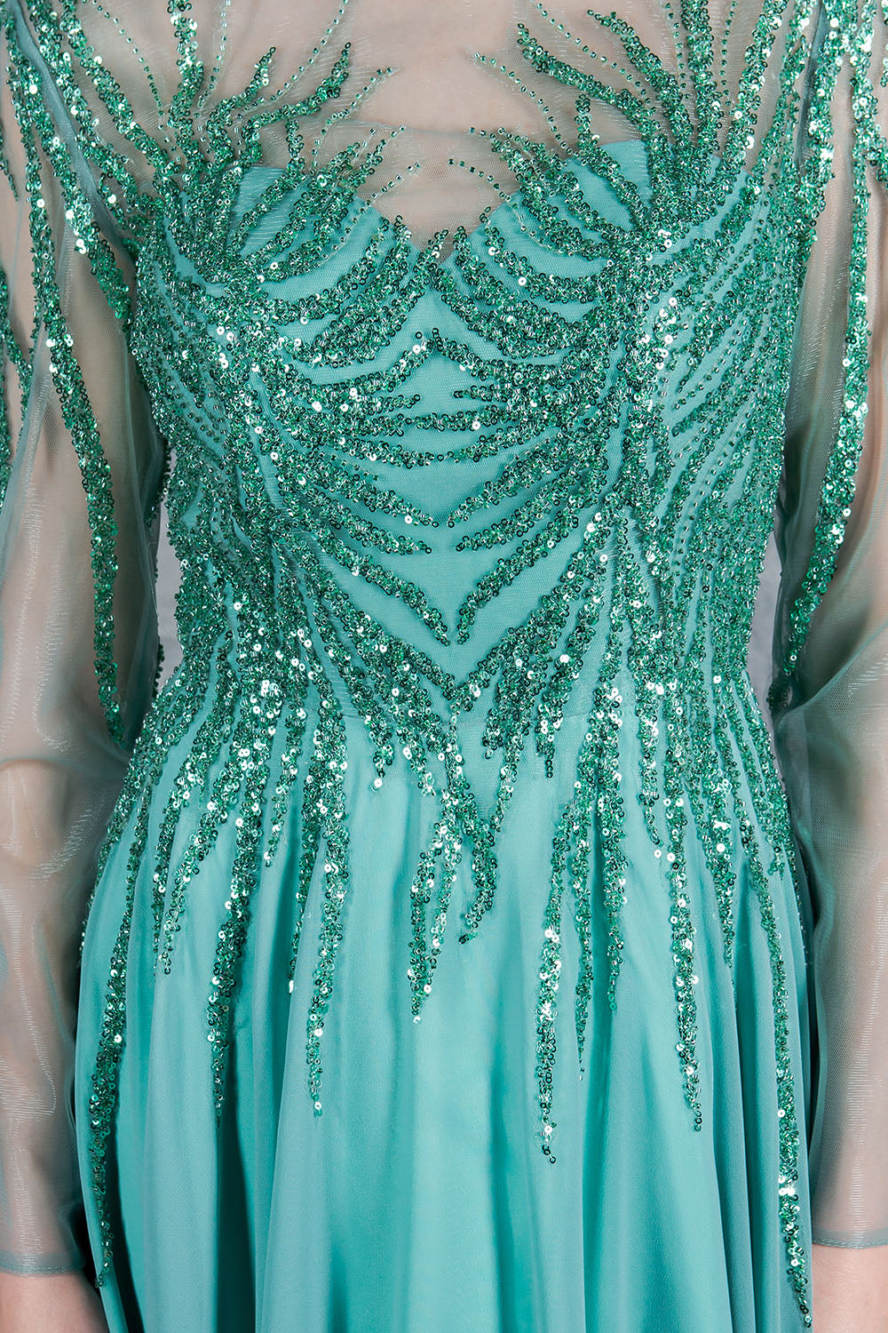 Formal Dresses A Line Long Formal Sequin Dress Sage