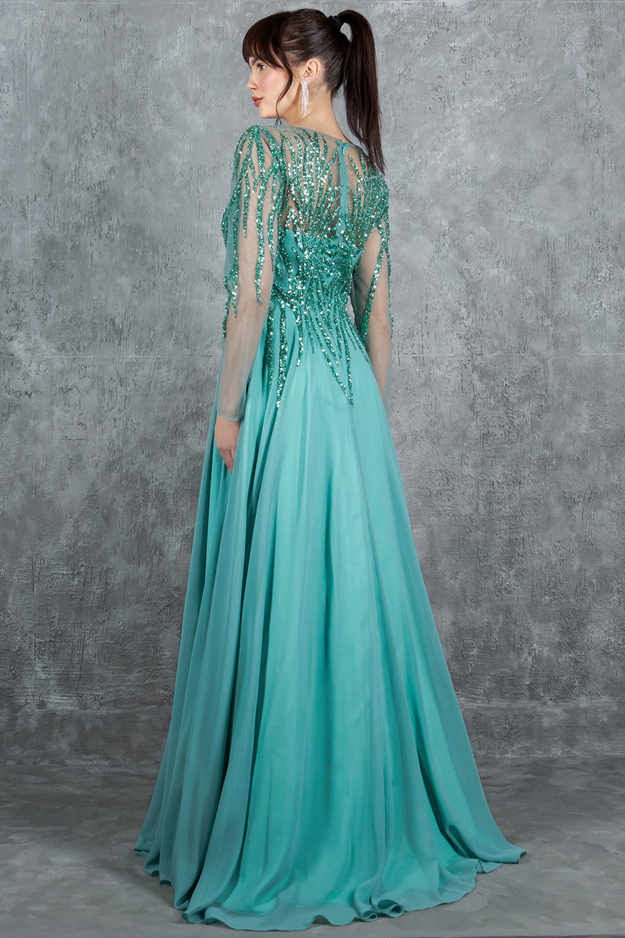 Formal Dresses A Line Long Formal Sequin Dress Sage