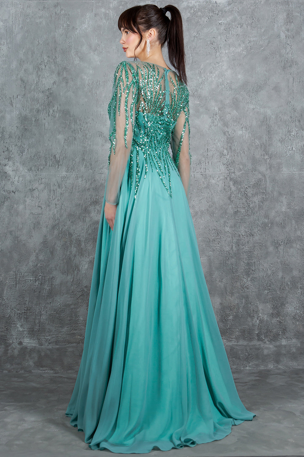 Formal Dresses A Line Long Formal Sequin Dress Sage