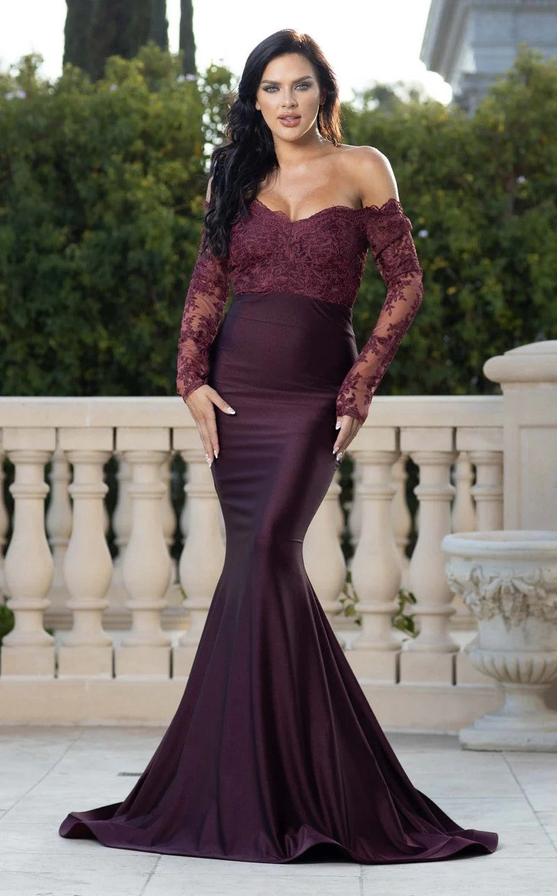 Prom Dresses  Beet Red Fitted Long Formal Lace Mermaid Evening Dress