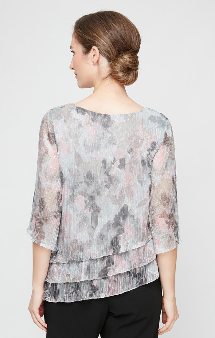 Top Top Formal Metallic Printed Blouse Silver Multi