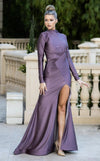 Formal Dresses Slit Formal Long Sleeve Evening Dress Orchid