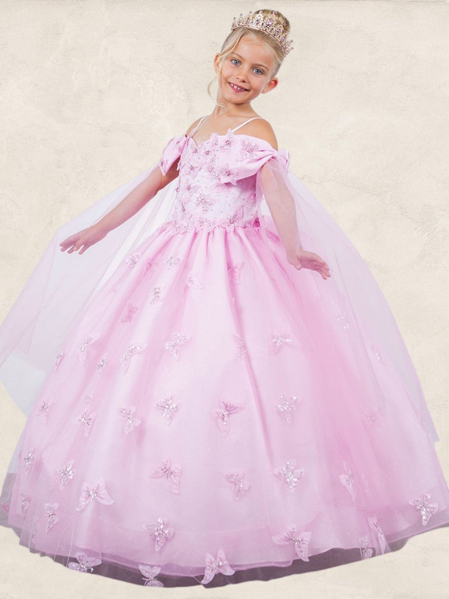 Flower Girl Dresses Butterfly Applique A Line Flower Girl Dress Pink
