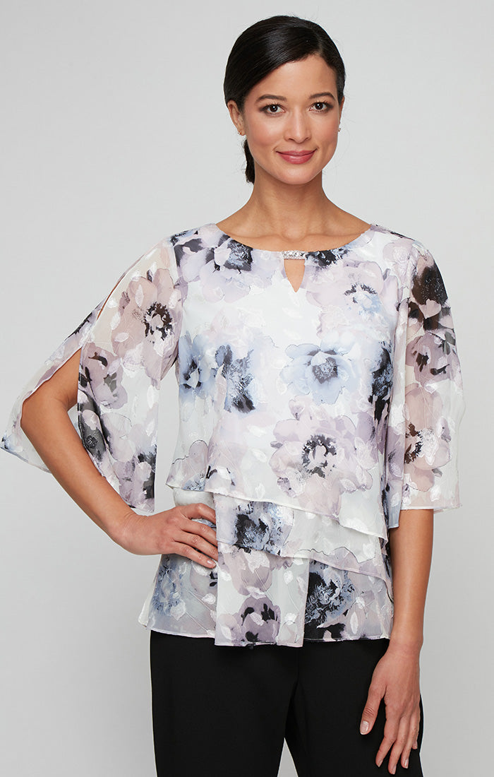 Top Formal Top Printed Layered Blouse Ivory Multi