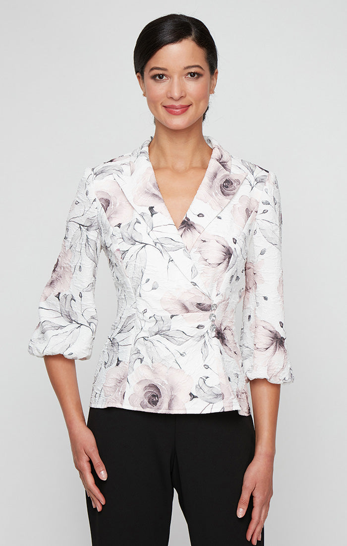 Top Formal Printed Top Blouse Ivory/Pink