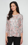 Top Printed Formal Sequin 3/4 Sleeve Top Blush Multi