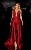 Prom Dresses Long Overskirt Feather Formal Prom Jumpsuit Burgundy