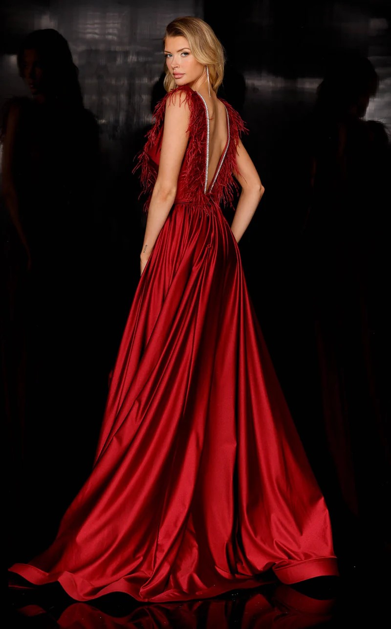 Prom Dresses Long Overskirt Feather Formal Prom Jumpsuit Burgundy