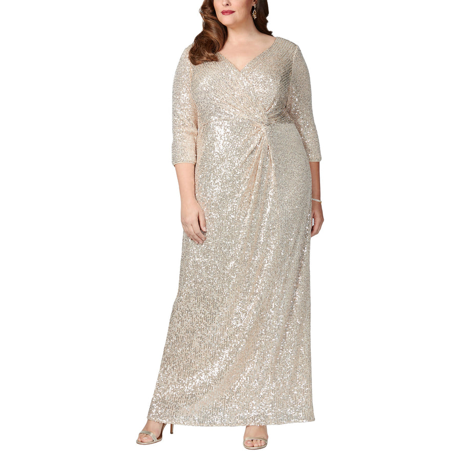 Formal Dresses Plus Size Long 3/4 Sleeve Sequins Formal Dress Taupe