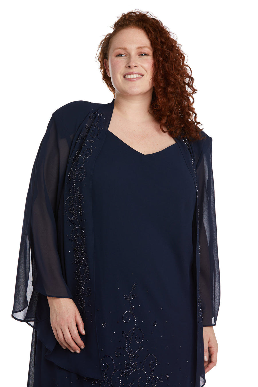 Plus Size Dresses Extra Plus Size Beaded Jacket Midi Dresses Navy
