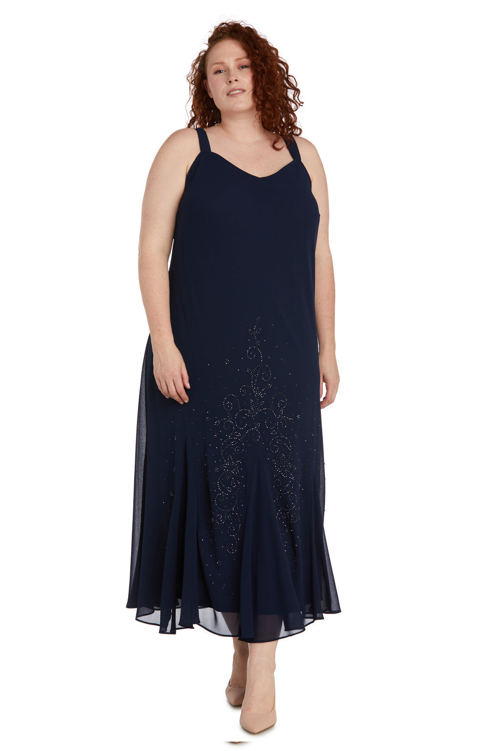 Plus Size Dresses Extra Plus Size Beaded Jacket Midi Dresses Navy