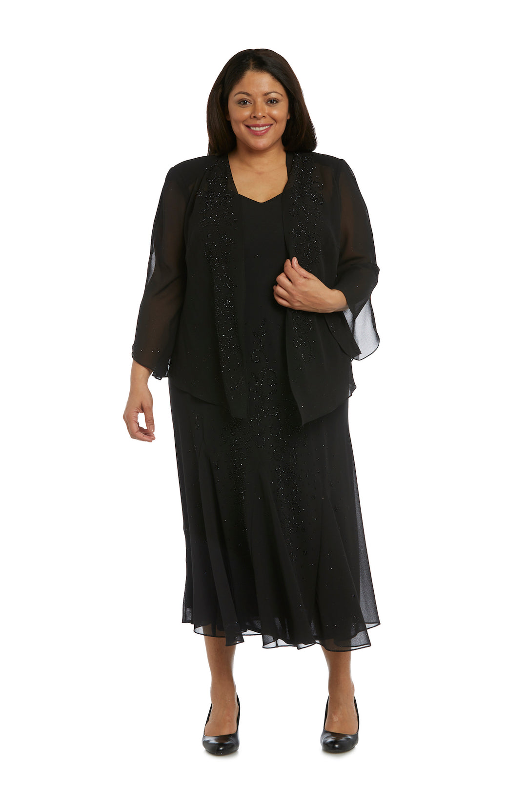 Plus Size Dresses Beaded Plus Size Formal Midi Jacket Dress Black