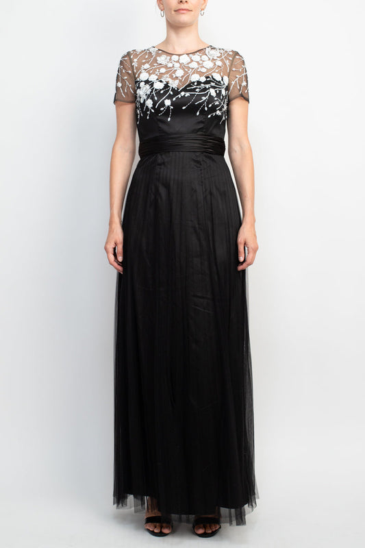 Mother of the Bride Dresses Long Mother of the Bride Short Sleeve Dress BLACK IVORY