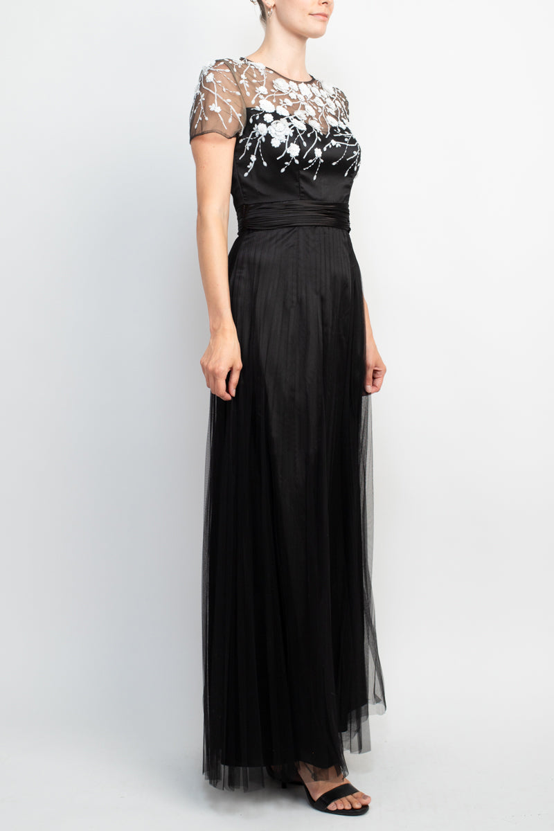 Mother of the Bride Dresses Long Mother of the Bride Short Sleeve Dress BLACK IVORY