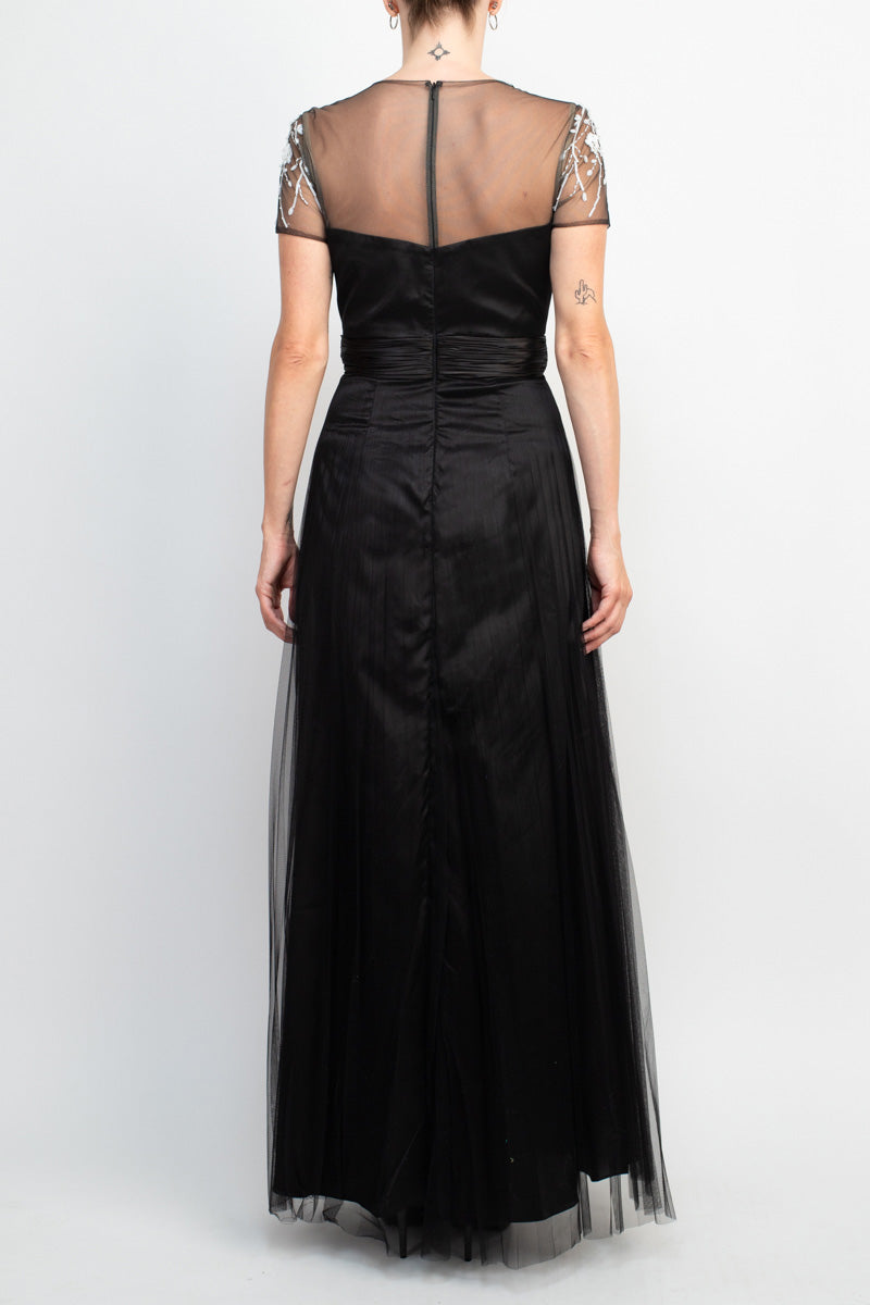 Mother of the Bride Dresses Long Mother of the Bride Short Sleeve Dress BLACK IVORY