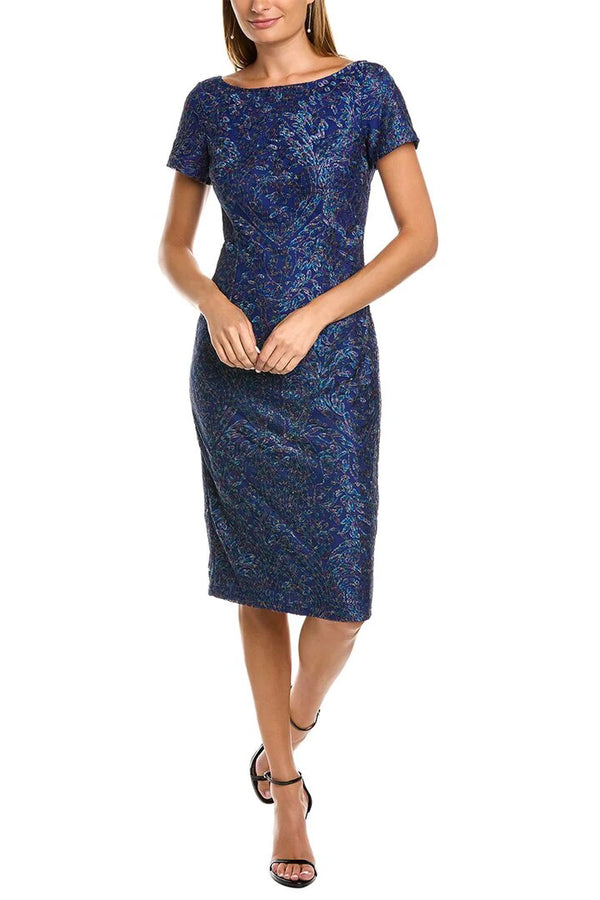 Cocktail Dresses Short Fitted Knee Length Cocktail Dress Blue Multi