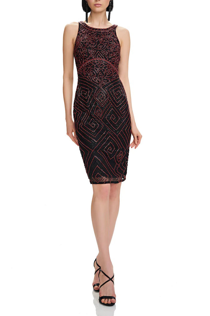 Cocktail Dresses Beaded Short Fitted Cocktail Dress Crimson