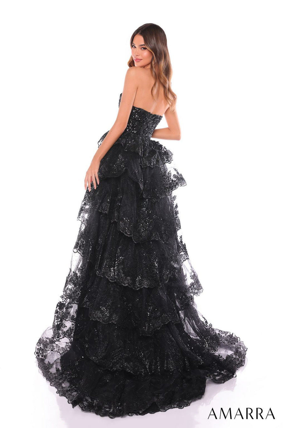 Prom Dresses Long Slit Ruffle Prom Dress Black