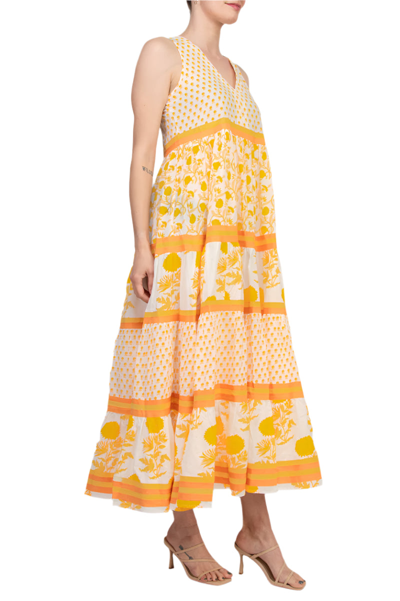 Cocktail Dresses Printed  A Line Tiered Maxi Tea Length Cocktail Dress Multi