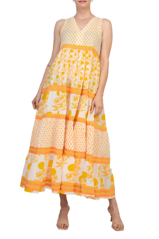 Cocktail Dresses Printed  A Line Tiered Maxi Tea Length Cocktail Dress Multi