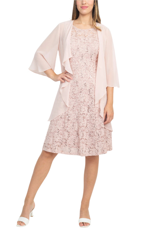 Cocktail DressesLace Short Cocktail Jacket Knee Length Dress Blush
