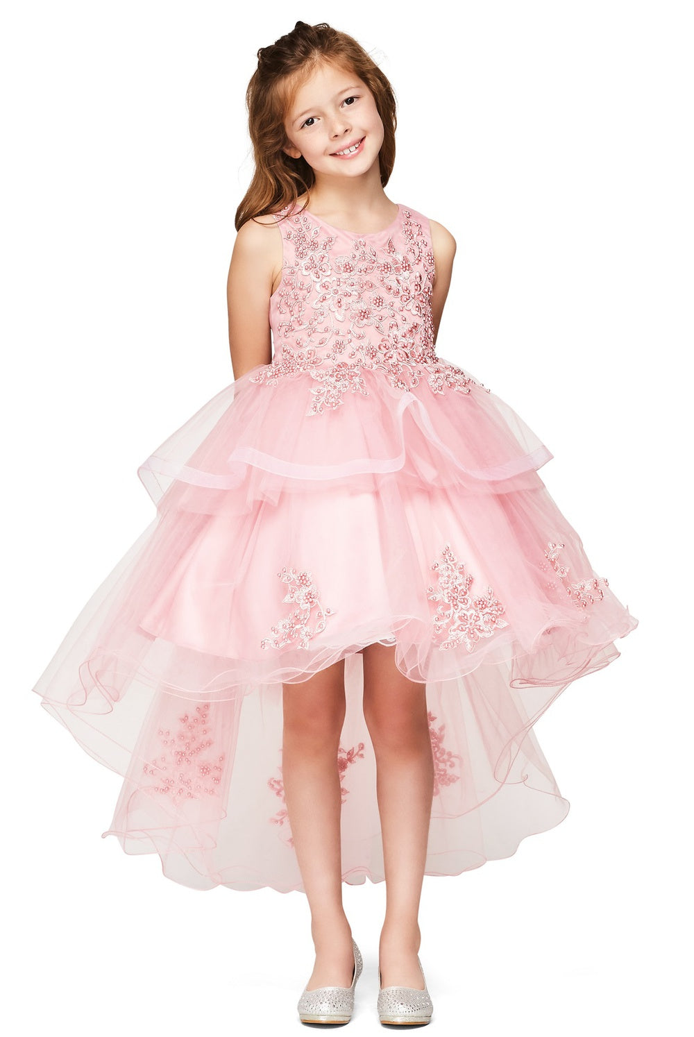Flower Girl Dresses Lace Applique High Low Flower Girl Dress Dusty Rose