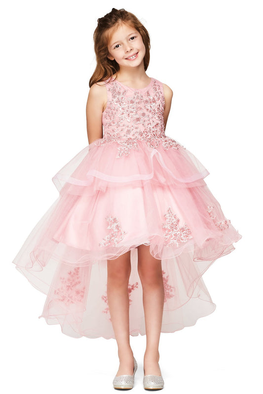Flower Girl Dresses Lace Applique High Low Flower Girl Dress Dusty Rose