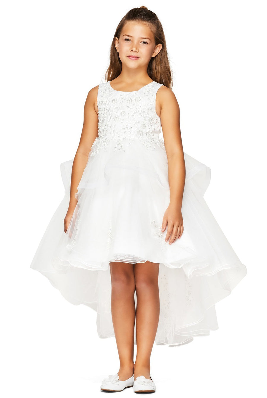 Flower Girl Dresses Lace Applique High Low Flower Girl Dress White